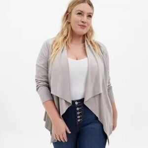 TORRID Pebble Grey Suede Drape Front Jacket